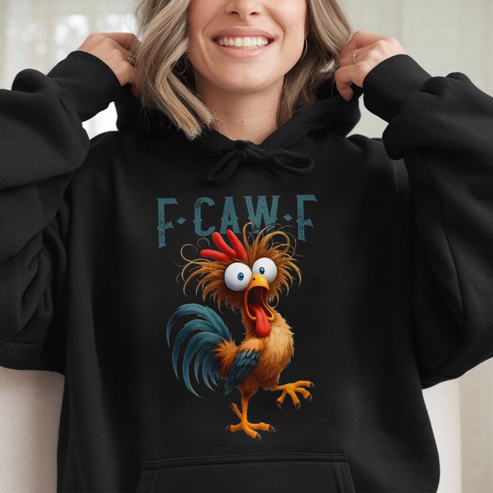 Funny Chicken Hoodie | F-Caw-F Silly Rooster Meme Graphic | Premium Cotton Blend Pullover | Humorous Farm Animal Gift For Men