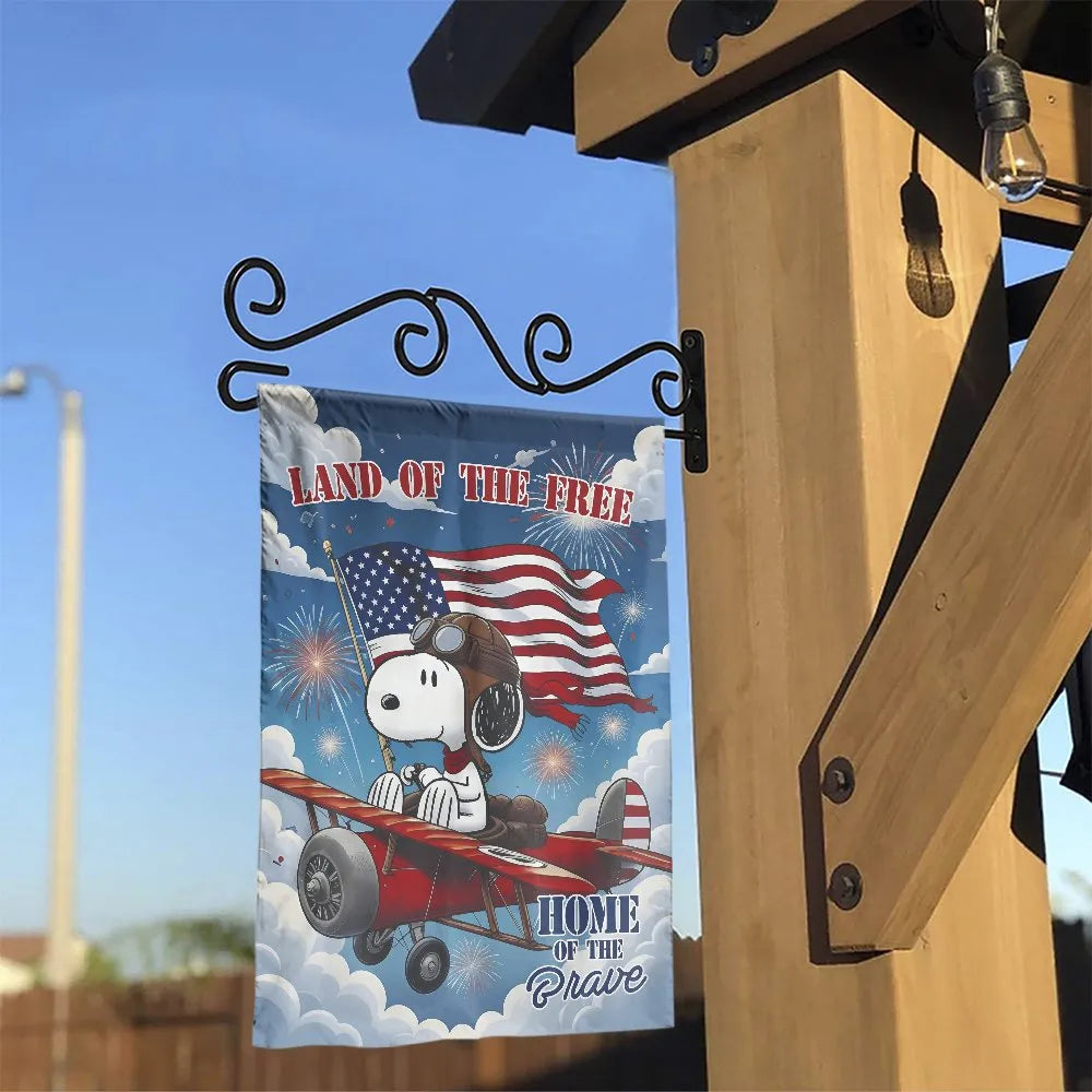 Patriotic Dog Pilot Garden Flag | Cartoon Flying Ace with American Flag | Premium Double Sided Polyester | 4th of July Outdoo