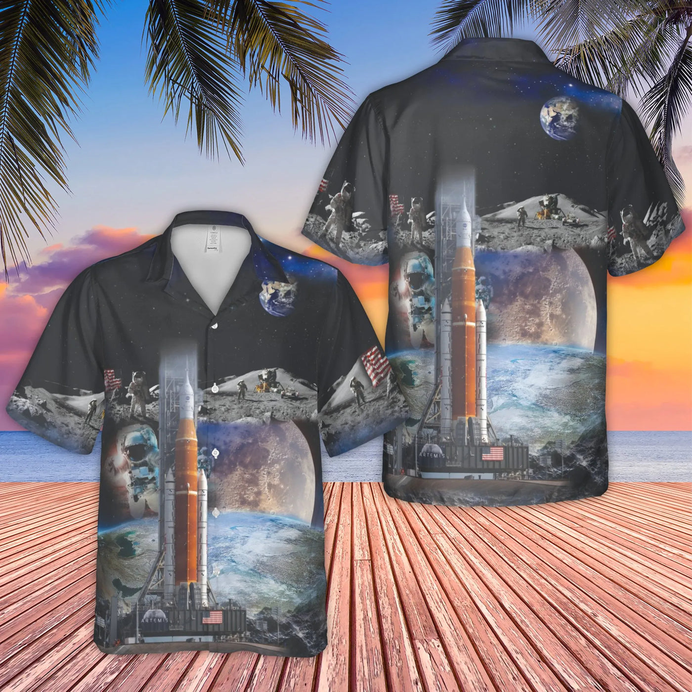 NASA Artemis Hawaiian Shirt | SLS Moon Rocket Graphic Print | Lightweight Polyester | Collector's Gift for Space Enthusiast