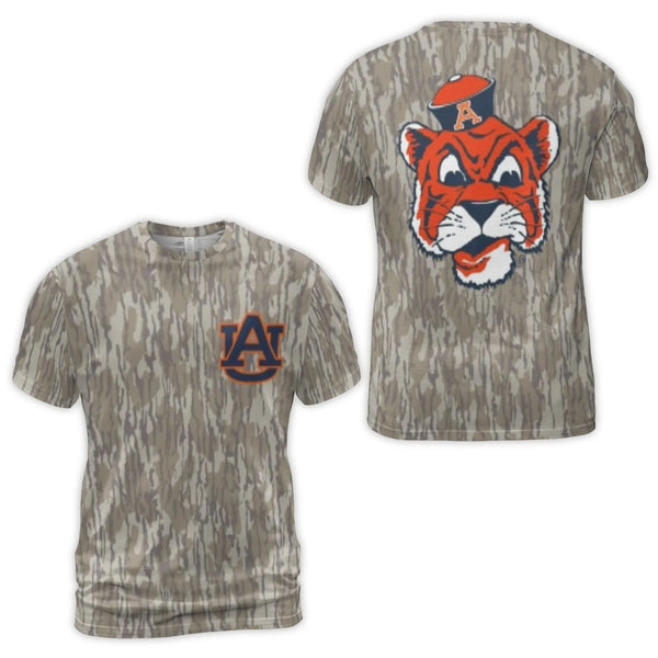 Auburn Tigers 3D T-Shirt | Vintage Mascot Logo & Camo Print | Premium Polyester Blend | Fan Apparel Gift for College Football