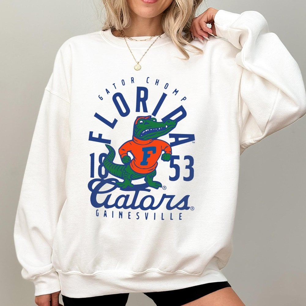 Florida College Mascot Sweatshirt | Retro Gainesville Gator Graphic | Cotton-Poly Blend Crewneck | Vintage Sports Gift for St