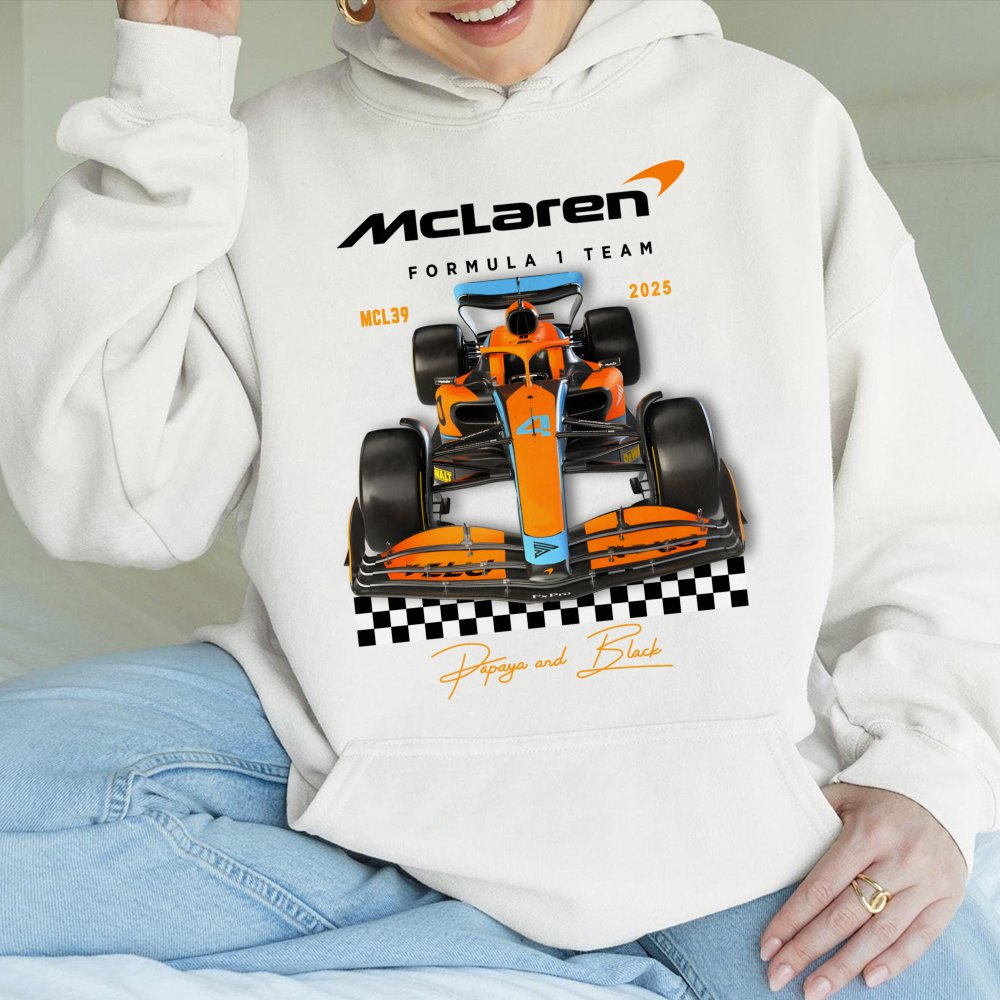 McLaren F1 2025 Racing Hoodie | Papaya and Black Formula 1 Team Graphic | Cotton-Poly Premium Sweatshirt | Gift for F1 Fan Un