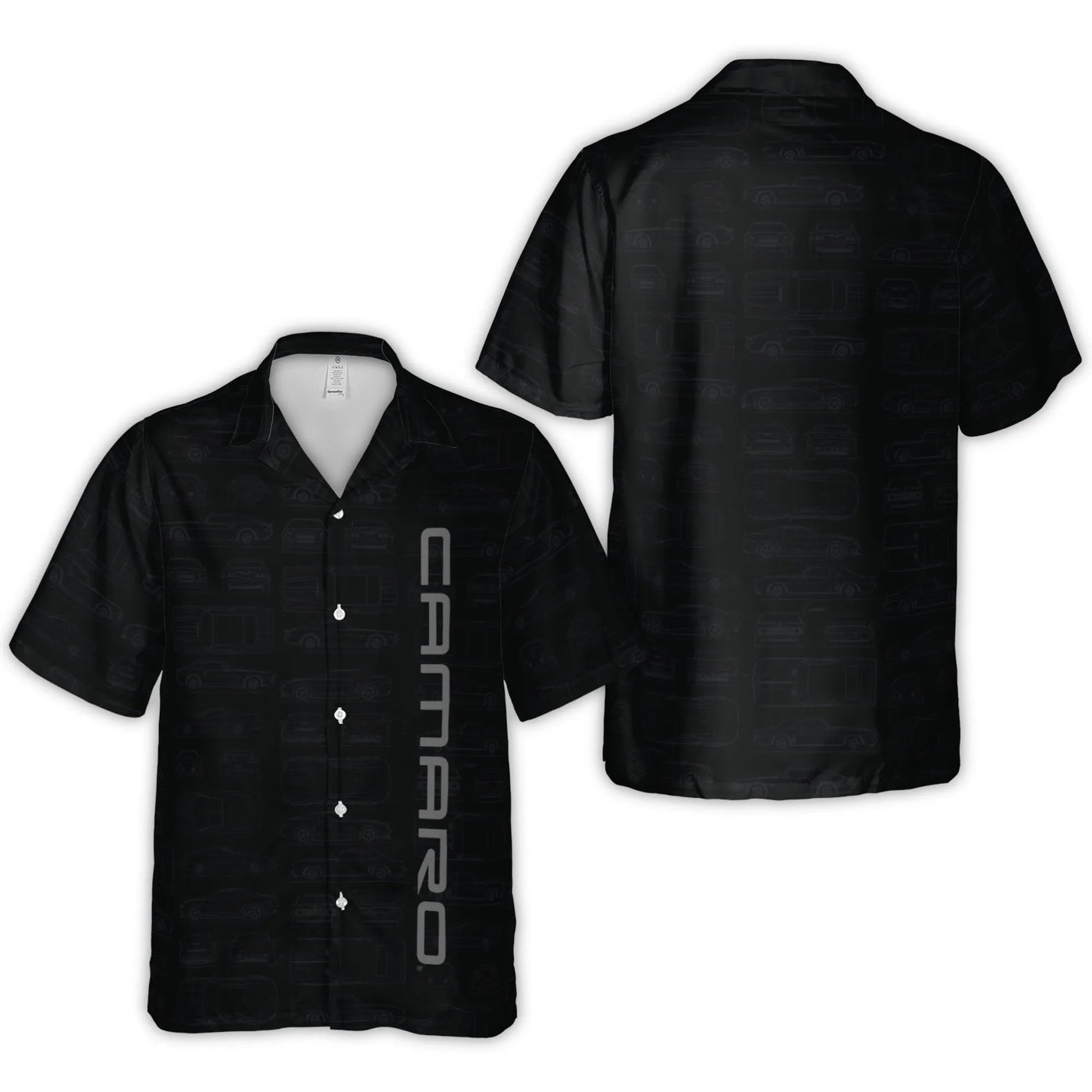 Chevy Camaro Hawaiian Shirt for Men | Generations Blueprint Pattern | Lightweight Cuban Collar | Collector's Gift for Car Ent