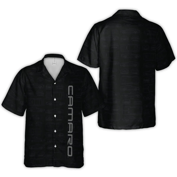 Chevy Camaro Hawaiian Shirt for Men | Generations Blueprint Pattern | Lightweight Cuban Collar | Collector's Gift for Car Ent