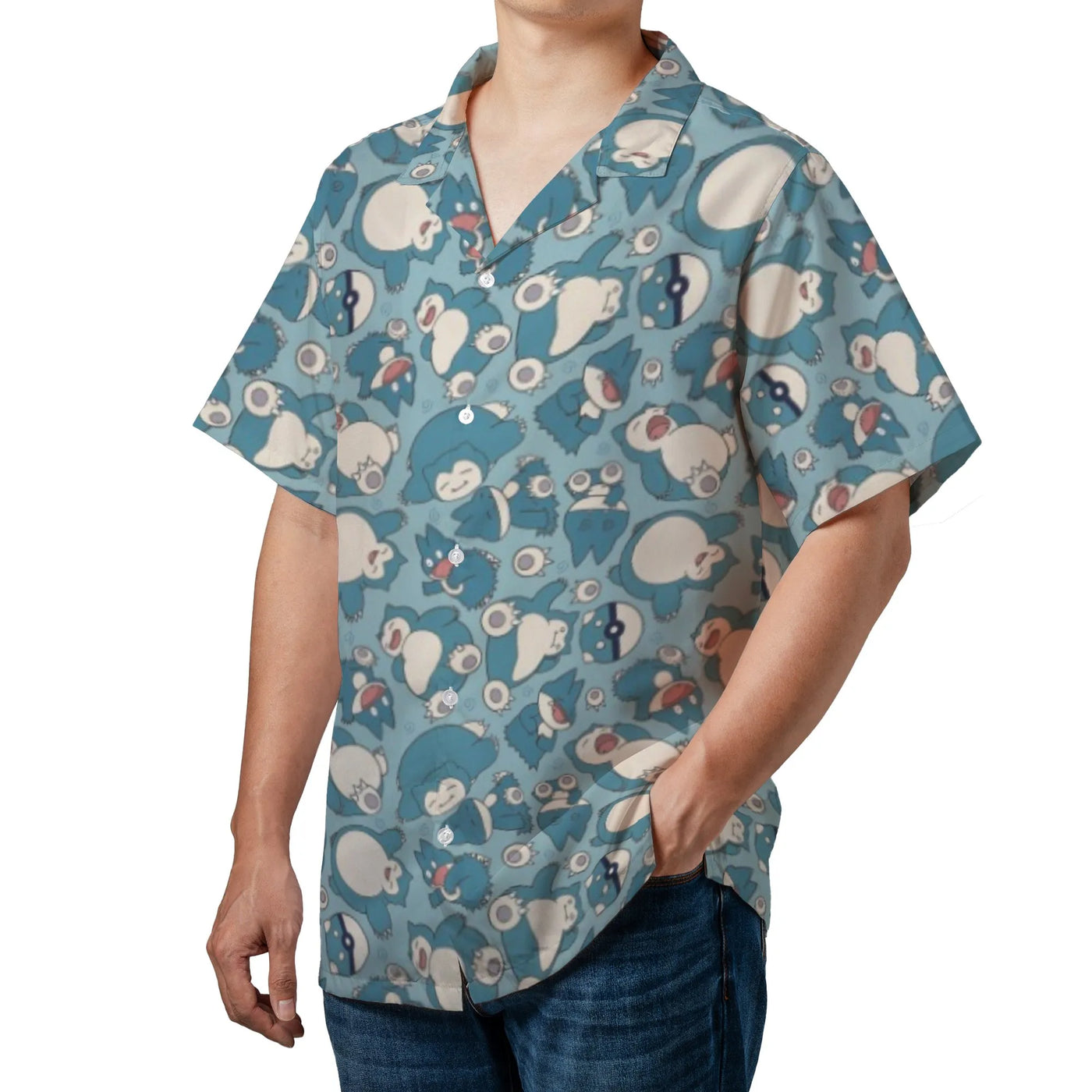 Sleeping Monster Hawaiian Shirt | Cute Blue Anime Print | Lightweight Woven Polyester | Perfect Gift For Gaming Fans