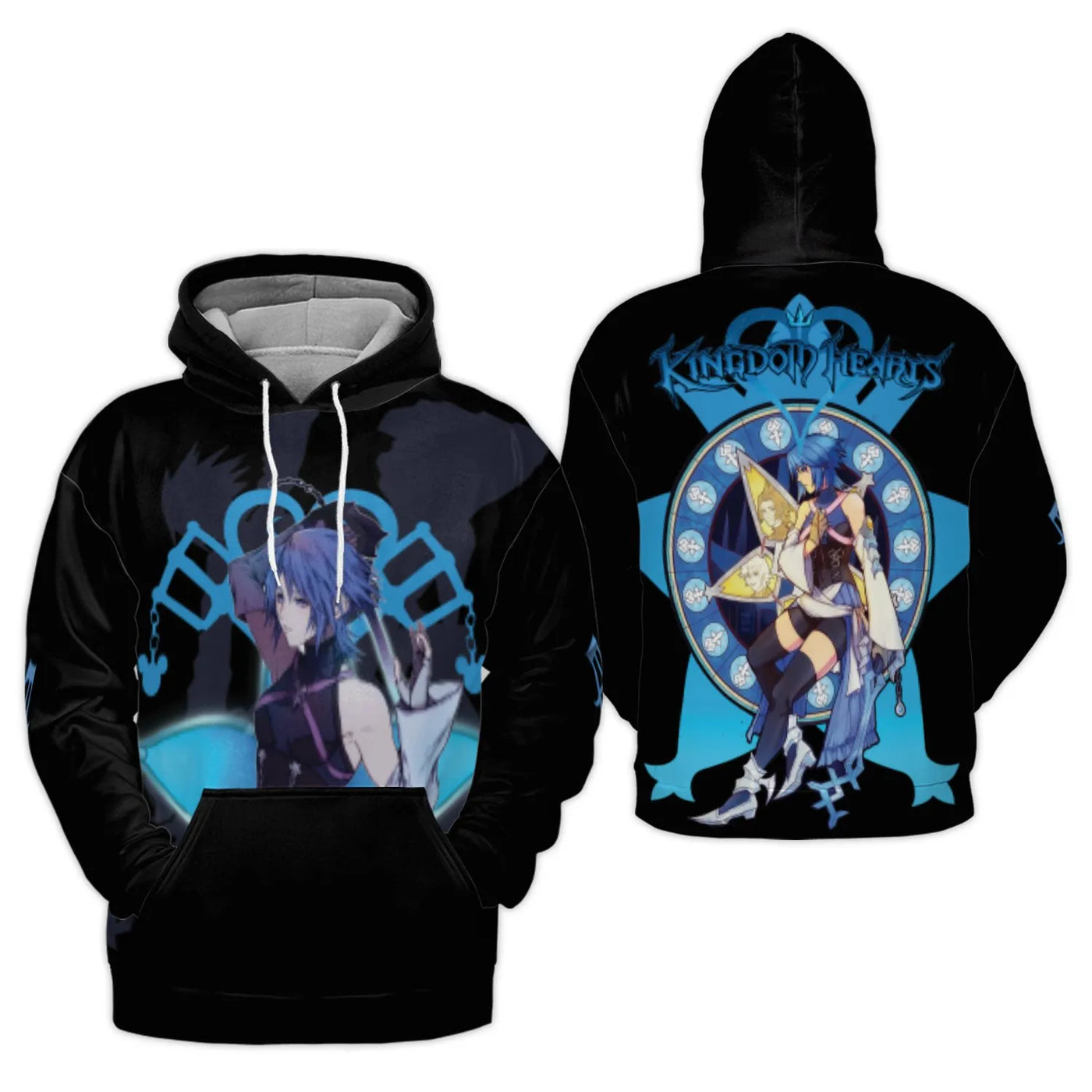 Kingdom Hearts Aqua 3D Hoodie | Anime Character Graphic Sweatshirt | Premium Polyester Brushed Fleece | Gift for Gamers and F