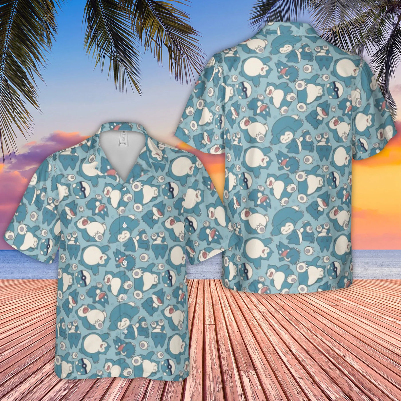 Sleeping Monster Hawaiian Shirt | Cute Blue Anime Print | Lightweight Woven Polyester | Perfect Gift For Gaming Fans