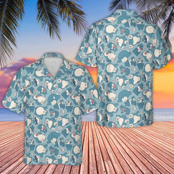Sleeping Monster Hawaiian Shirt | Cute Blue Anime Print | Lightweight Woven Polyester | Perfect Gift For Gaming Fans