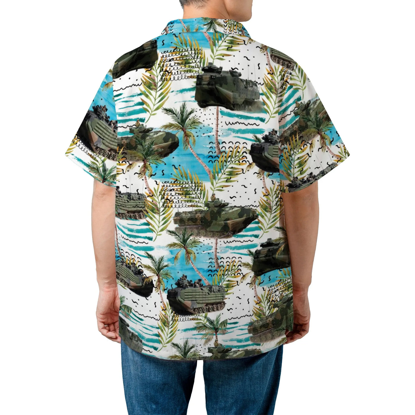 AAVP7A1 Amphibious Vehicle Hawaiian Shirt | Tropical Beach Assault Pattern | Premium Woven Polyester | Unique Gift for Marine
