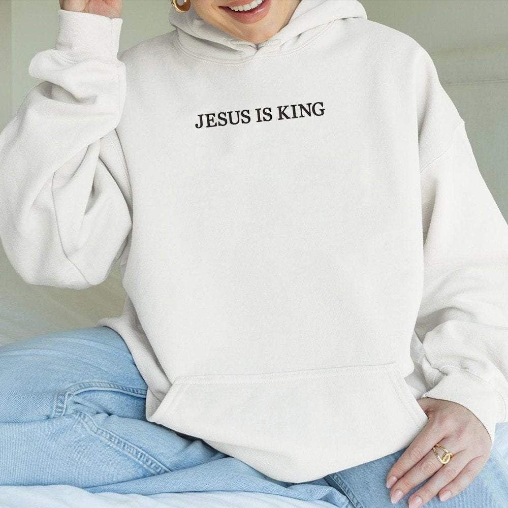 Jesus Is King Hoodie | Minimalist Christian Graphic Apparel | Cotton-Poly Blend Premium Comfort | Faith-Based Gift For Men An