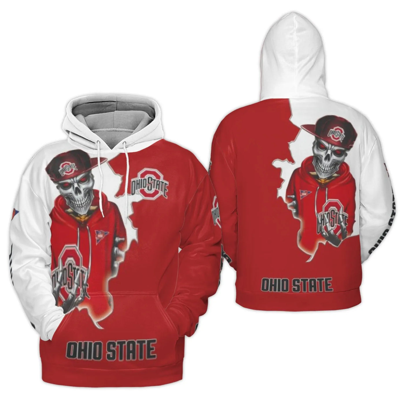 Ohio State University Hoodie | Skull Graphic 3D All Over Print | Premium Brushed Fleece Polyester | Unisex Fan Gear Gift for 