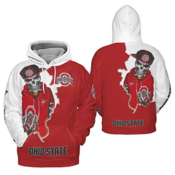 Ohio State University Hoodie | Skull Graphic 3D All Over Print | Premium Brushed Fleece Polyester | Unisex Fan Gear Gift for 
