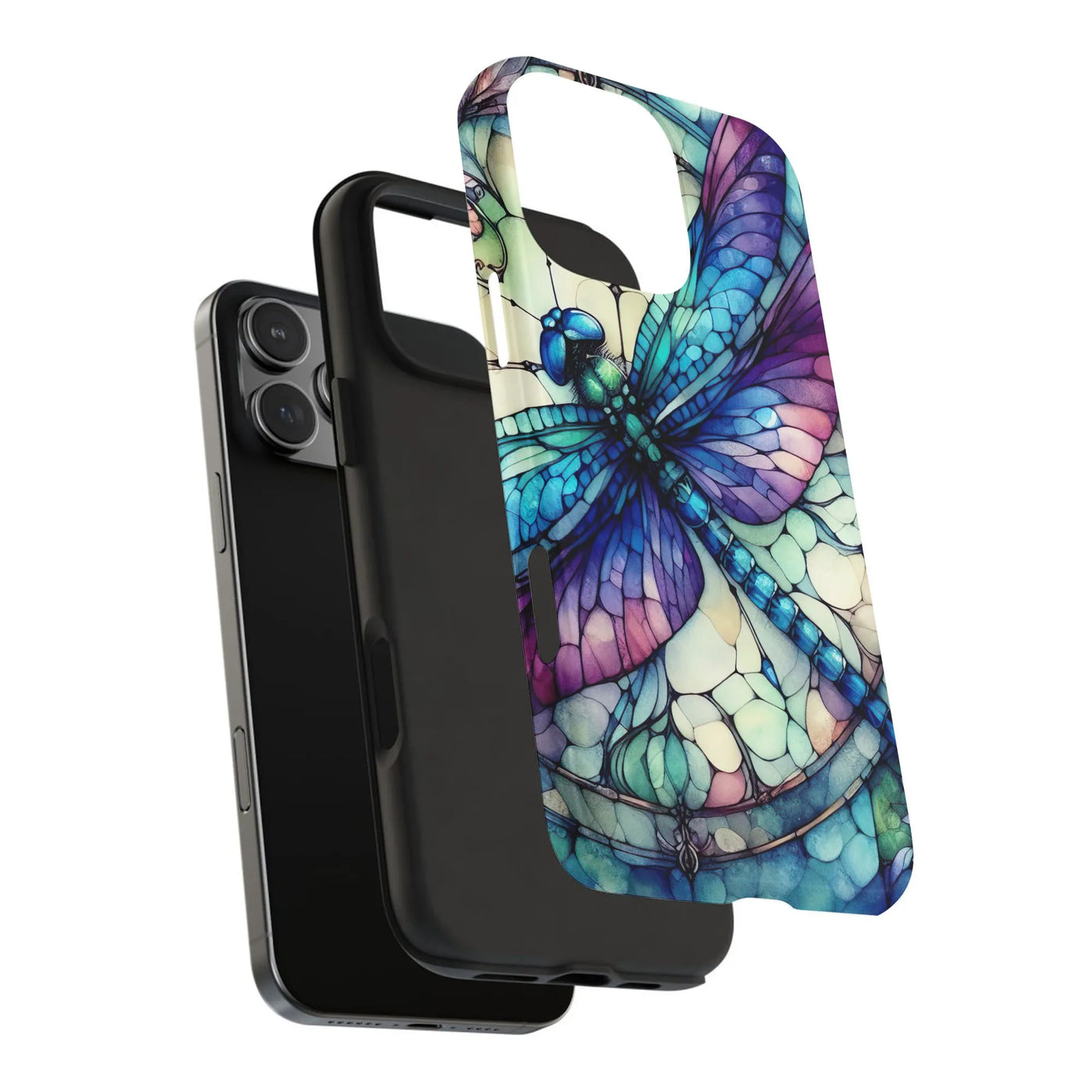 Stained Glass Dragonfly iPhone Case | Vibrant Mosaic Art Print | Dual-Layer Protective Shell | Nature Inspired Gift for Her