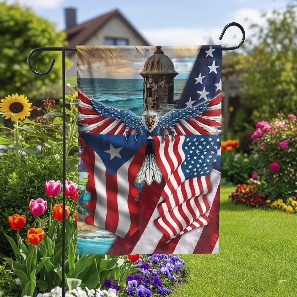 Puerto Rico US Flag Garden Flag | Patriotic Eagle Outdoor Decor | Weather-Resistant Polyester | Gift for Puerto Rican Heritag