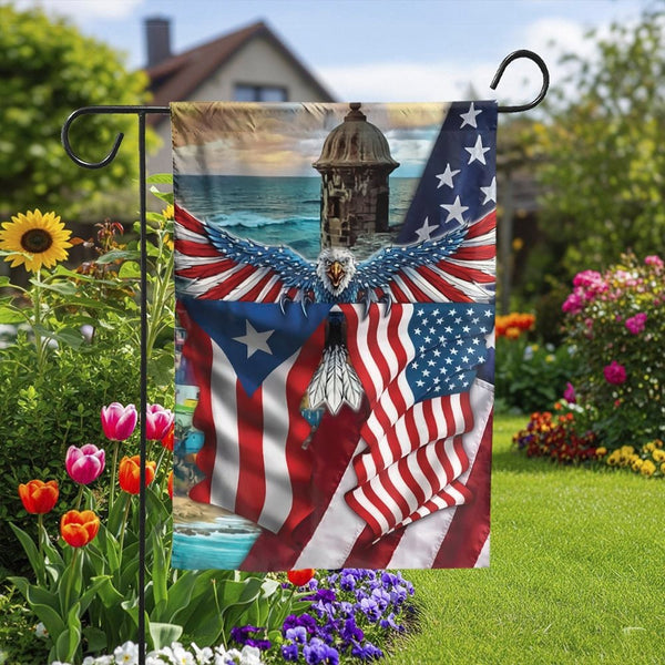 Puerto Rico US Flag Garden Flag | Patriotic Eagle Outdoor Decor | Weather-Resistant Polyester | Gift for Puerto Rican Heritag