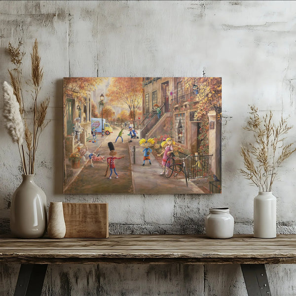 90s Cartoon Nostalgia Wall Art | Hey Arnold Streetball Cityscape Print | Premium Gallery Wrap Canvas | Unique Home Decor Gift