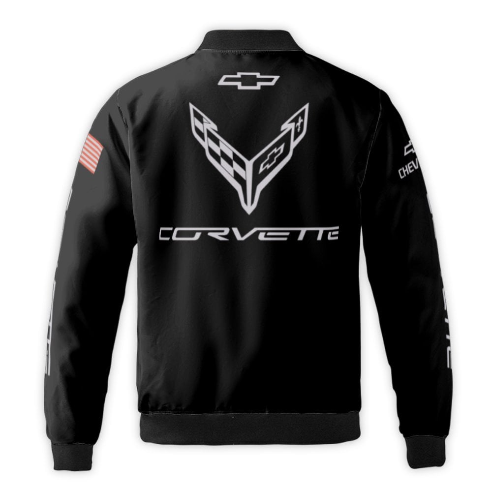 Chevrolet Corvette Bomber Jacket | C8 Logo American Flag Print | Durable Nylon Streetwear | Premium Gift for Sports Car Enthu