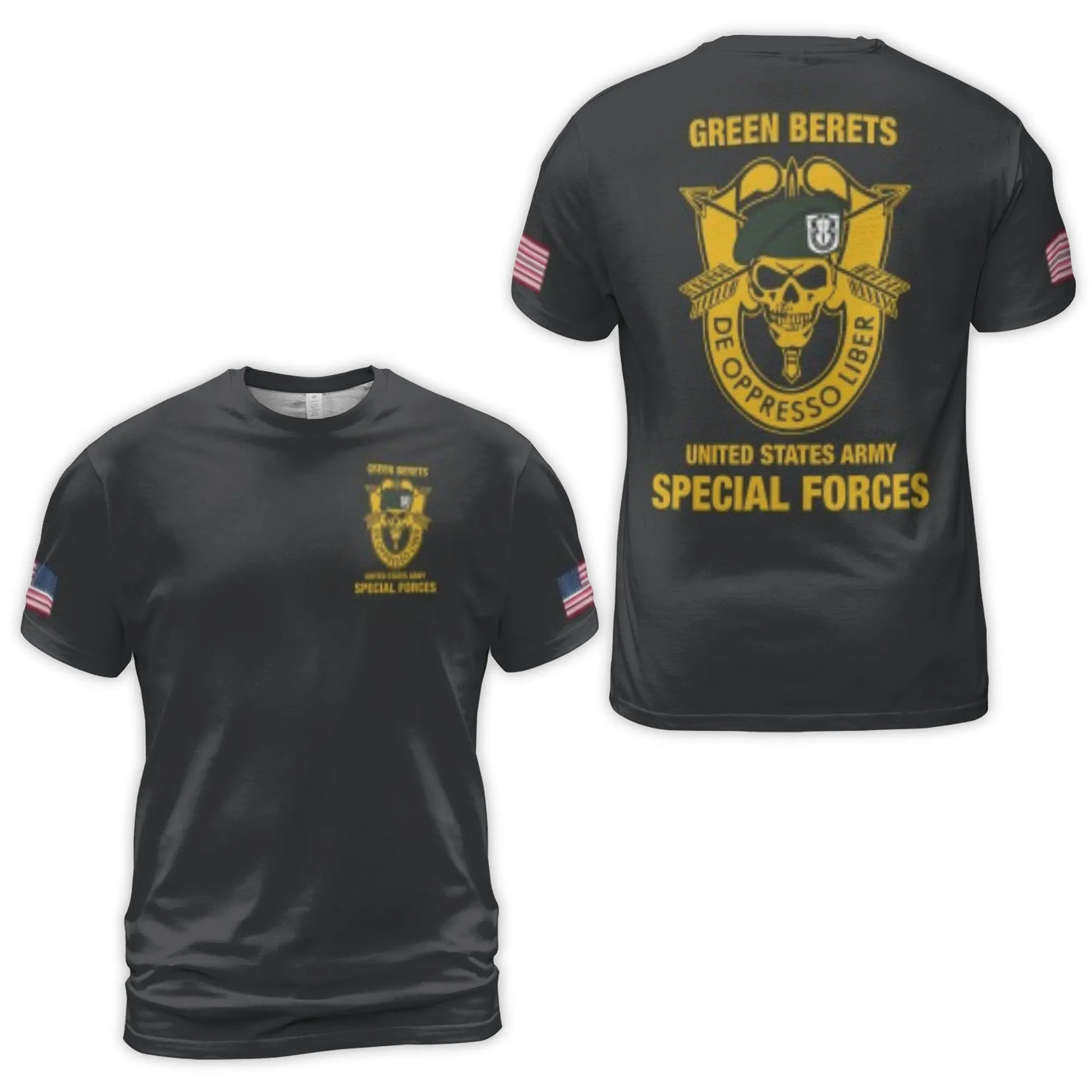 US Army Special Forces T-Shirt | Green Berets Skull De Oppresso Liber Design | Premium 3D Graphic Tee | Patriotic Military Ve
