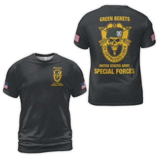 US Army Special Forces T-Shirt | Green Berets Skull De Oppresso Liber Design | Premium 3D Graphic Tee | Patriotic Military Ve