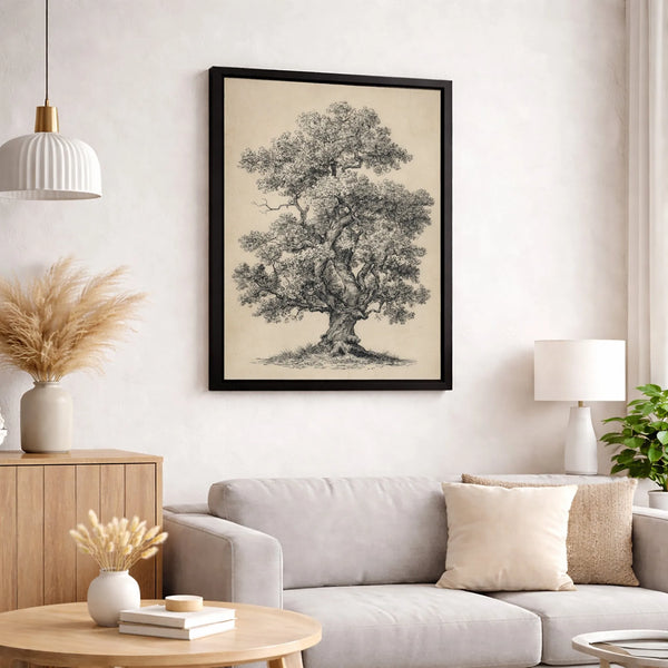 Oak Tree Wall Art | Vintage Botanical Sketch Illustration | Premium Gallery Wrapped Canvas | Nature Lover Home Office Decor G