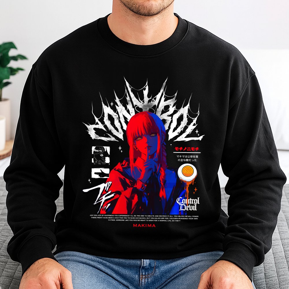 Makima Chainsaw Man Sweatshirt | Control Devil Vintage Anime Graphic | Premium Cotton Blend | Unisex Streetwear Gift for Anim