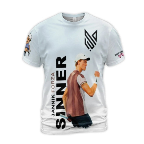 Jannik Sinner Tennis T-Shirt | 3D All-Over Print Graphic Tee | Premium Polyester Spandex | Gift for Tennis Fans and Sports En