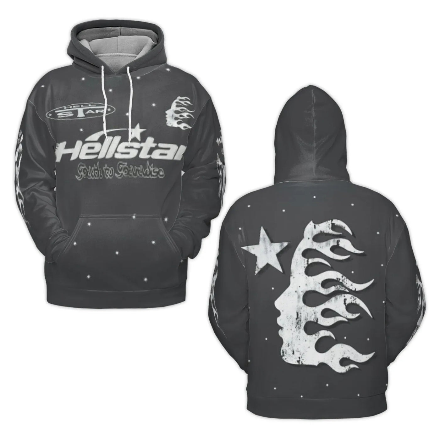 Streetwear Graphic Hoodie | Flaming Face Starry Night 3D Print | Premium Polyester Fleece | Unisex Urban Style Gift for Men a