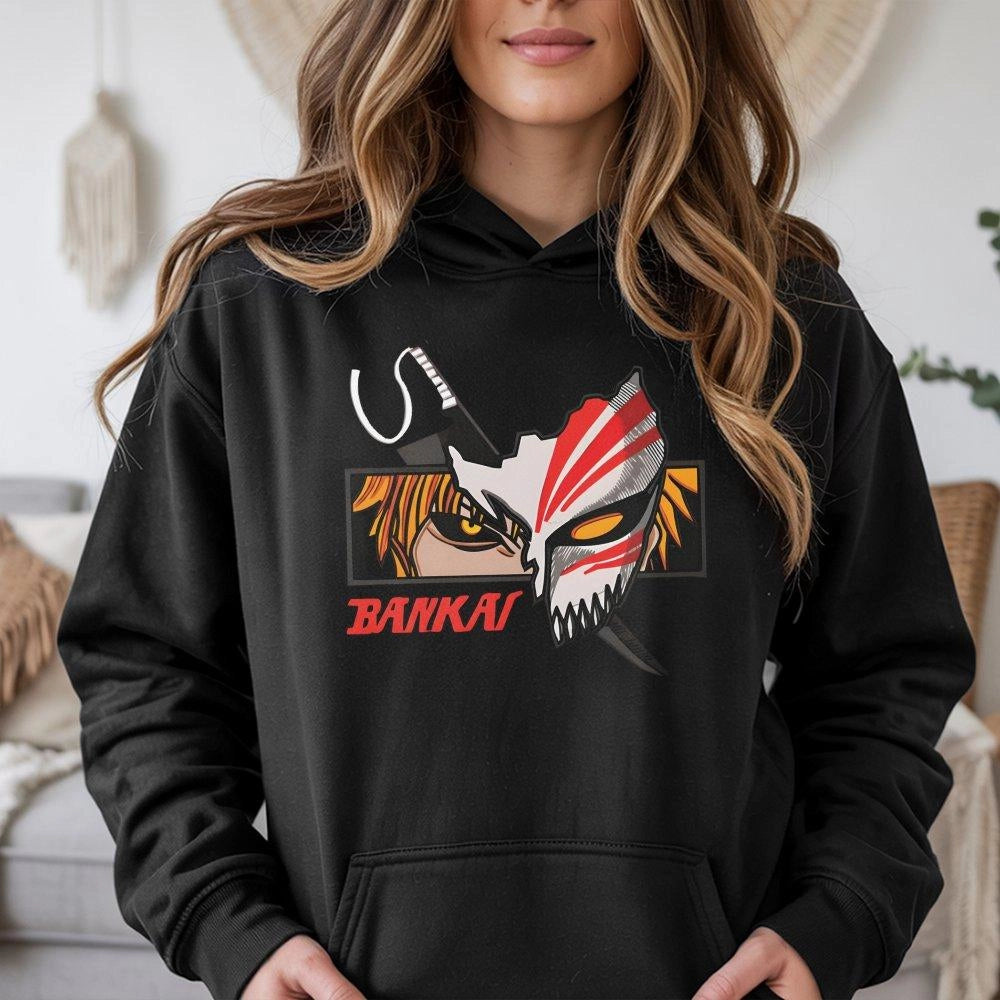 Anime Bankai Graphic Hoodie | Ichigo Kurosaki Manga Style Art | Premium Cotton Blend Fleece | Unisex Gift for Anime Fans and 