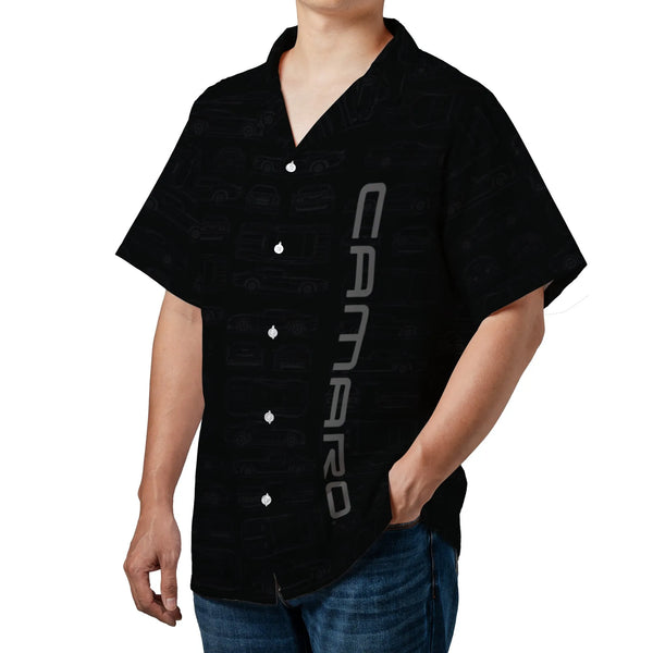 Chevy Camaro Hawaiian Shirt for Men | Generations Blueprint Pattern | Lightweight Cuban Collar | Collector's Gift for Car Ent