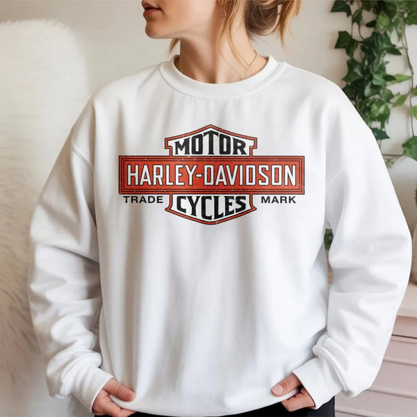 Vintage Motorcycle Graphic Sweatshirt | Distressed Motorbike Logo Print | Soft Cotton Blend Crewneck | Retro Biker Gift for M