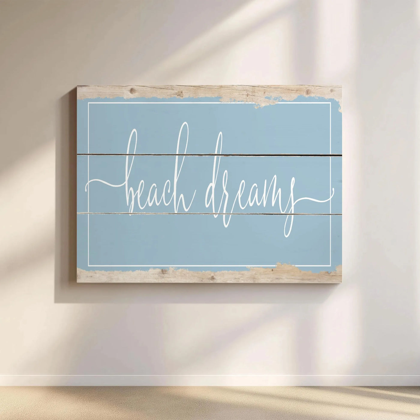 Beach Dreams Wall Art | Rustic Blue Coastal Script Decor | Premium Gallery-Wrapped Canvas | Nautical Living Room Beach House 