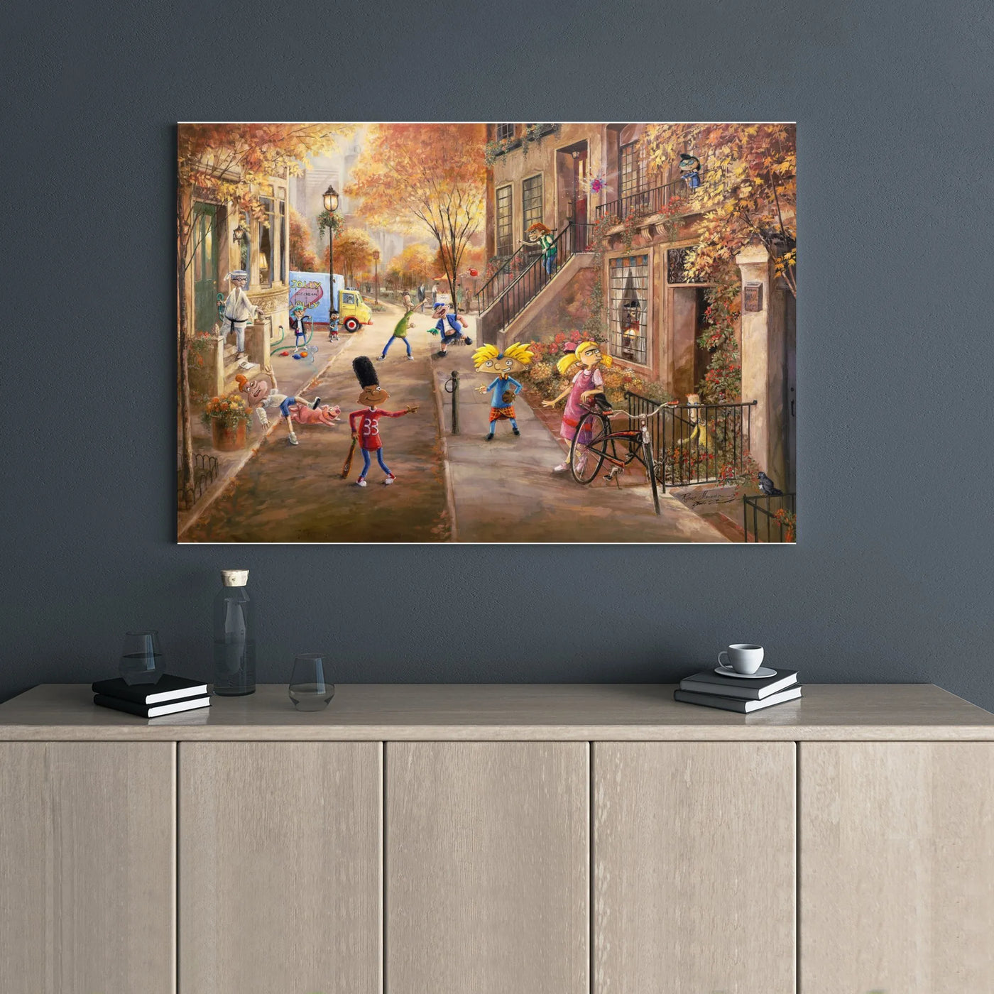 90s Cartoon Nostalgia Wall Art | Hey Arnold Streetball Cityscape Print | Premium Gallery Wrap Canvas | Unique Home Decor Gift