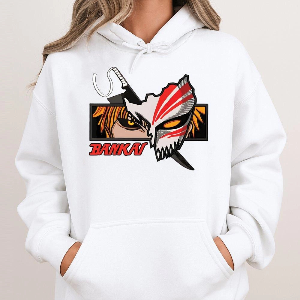 Anime Bankai Graphic Hoodie | Ichigo Kurosaki Manga Style Art | Premium Cotton Blend Fleece | Unisex Gift for Anime Fans and 