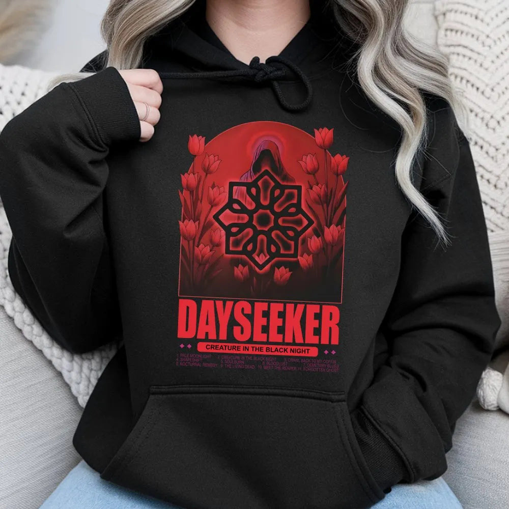 Dayseeker Band Hoodie | Creature In The Black Night Graphic | Premium Cotton Blend Music Merch | Alternative Rock Fan Gift