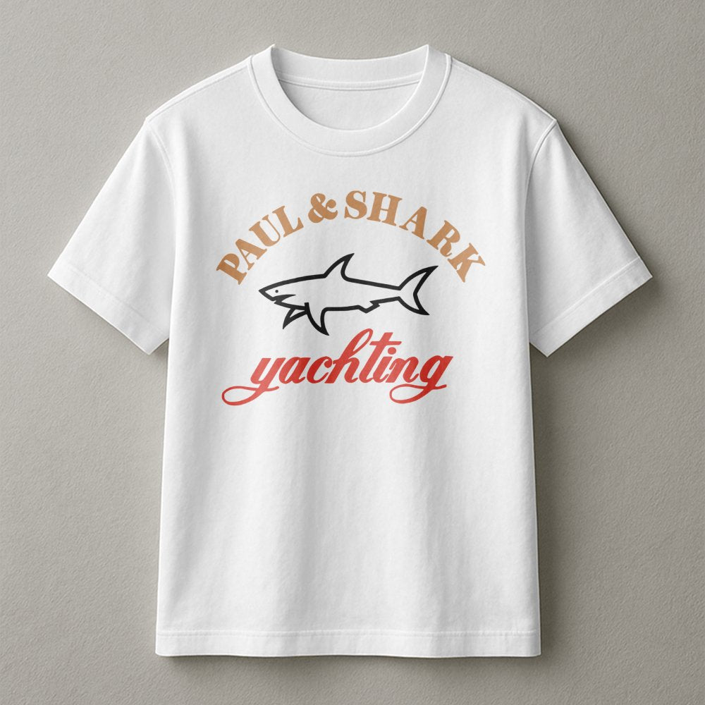 Shark Yachting Graphic T-Shirt | Nautical Ocean Theme Design | 100% Soft Cotton Premium Quality | Casual Gift for Sailors and