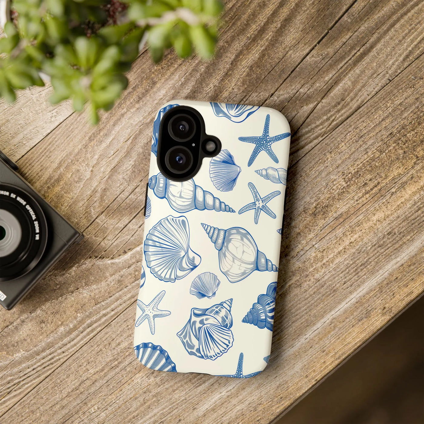 Coastal Seashell iPhone Case | Blue Starfish Nautical Pattern | Dual-Layer Polycarbonate Protection | Summer Beach Lover Gift