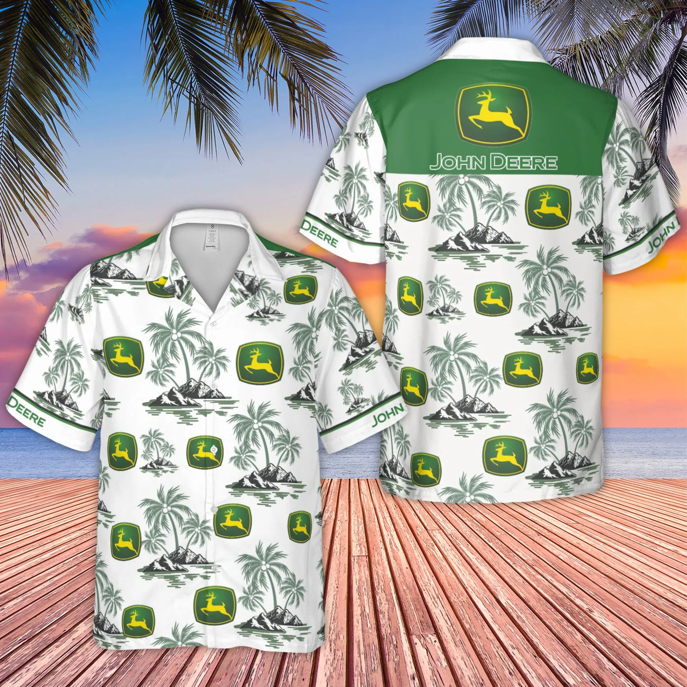 Green Tractor Hawaiian Shirt | Tropical Farming Logo & Palm Tree Print | Lightweight Aloha Beach Shirt | Unique Gift for Farm