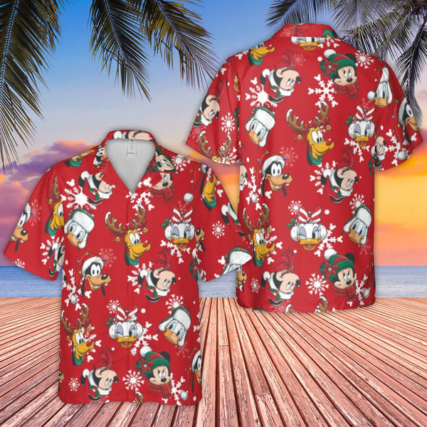 Christmas Character Hawaiian Shirt | Disney-Inspired Cartoon Festive Print | Lightweight Woven Polyester | Fun Holiday Gift f