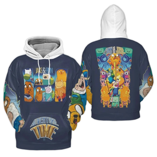 Adventure Time Hoodie | Jake and Finn 3D Graphic Print | Premium Polyester Fleece | Unisex Cartoon Fan Gift for Adults