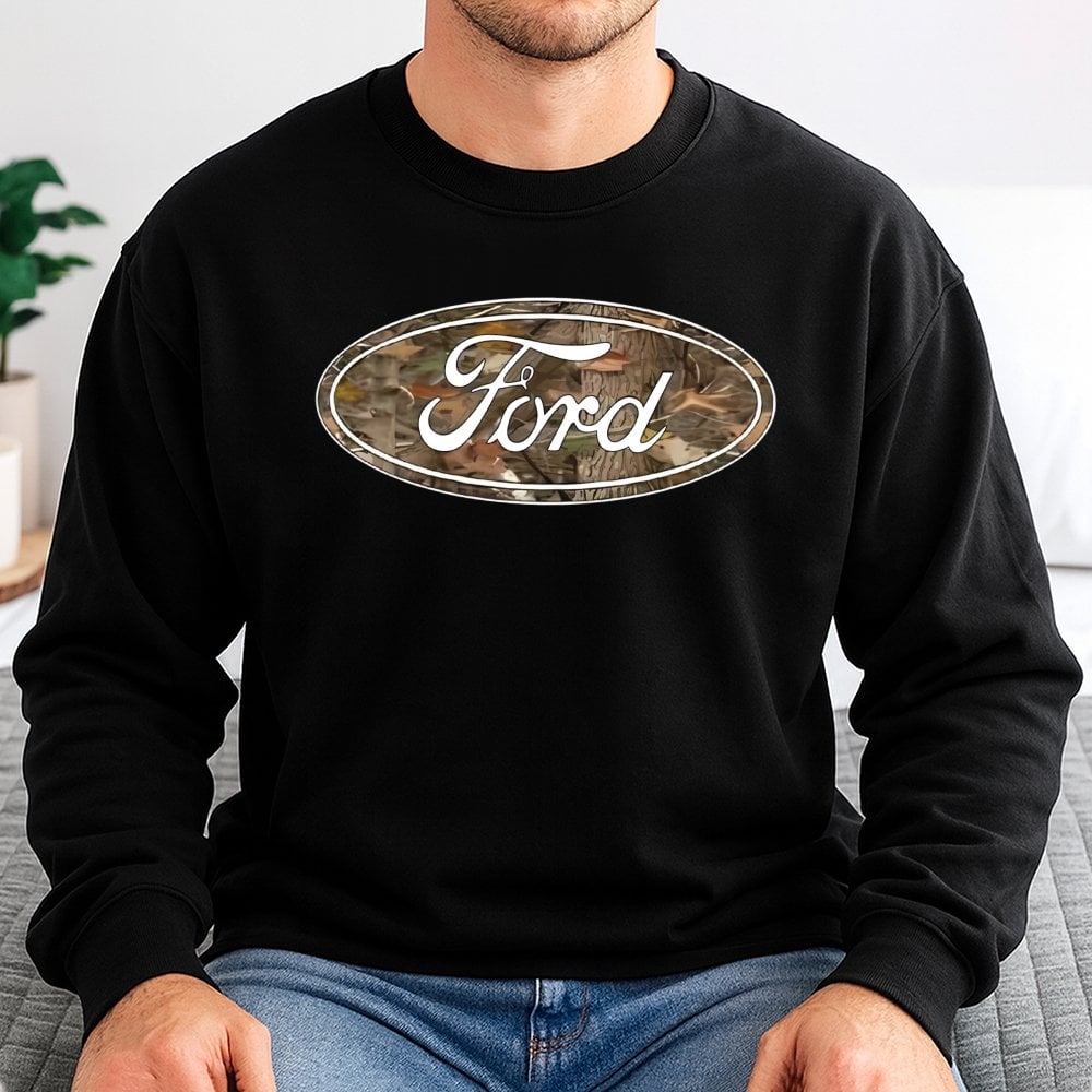 Ford Logo Sweatshirt | Camo Fill Graphic Crewneck | Premium Cotton Blend | Gift for Car Enthusiast and Truck Lovers