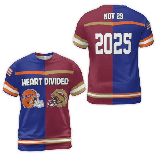 Divided Rivalry Football T-Shirt | Florida College Game Day Apparel | Premium Polyester Jersey | Gift for Sports Fans and Alu