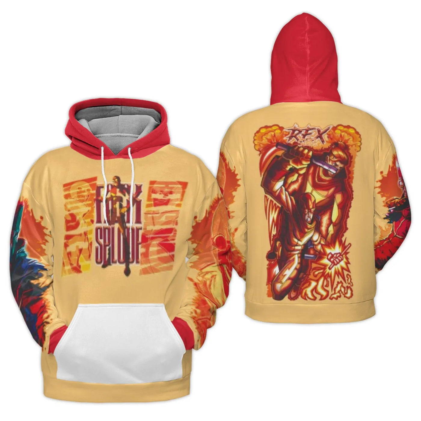 Invincible Superhero Hoodie | Rex Splode Graphic All-Over Print | Premium Polyester Fleece Pullover | Unisex Anime Fan Gift f