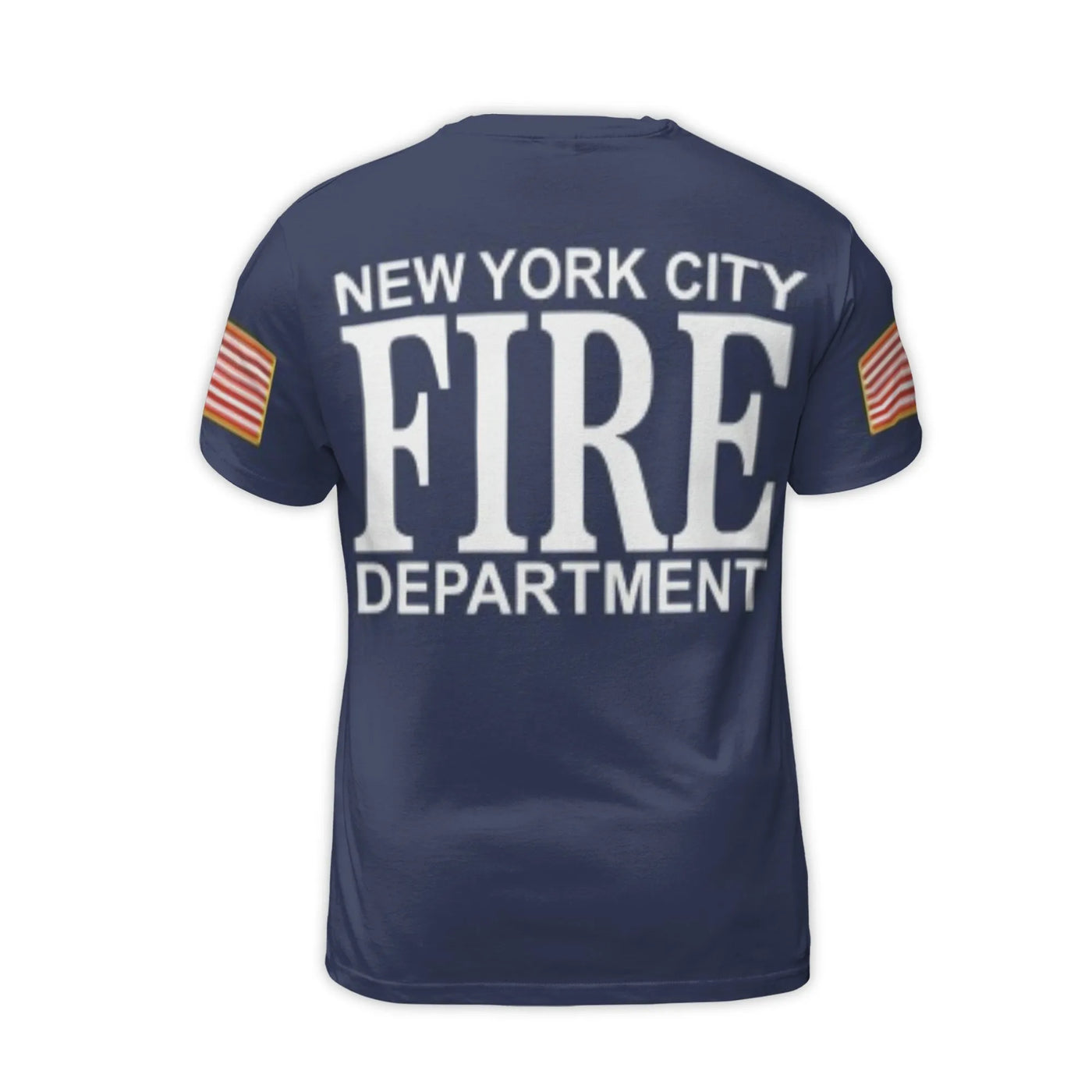 NYC Fire Department T-Shirt | FDNY Emblem & American Flag Sleeves | Premium Stretch Jersey | Gift for Firefighter Supporters