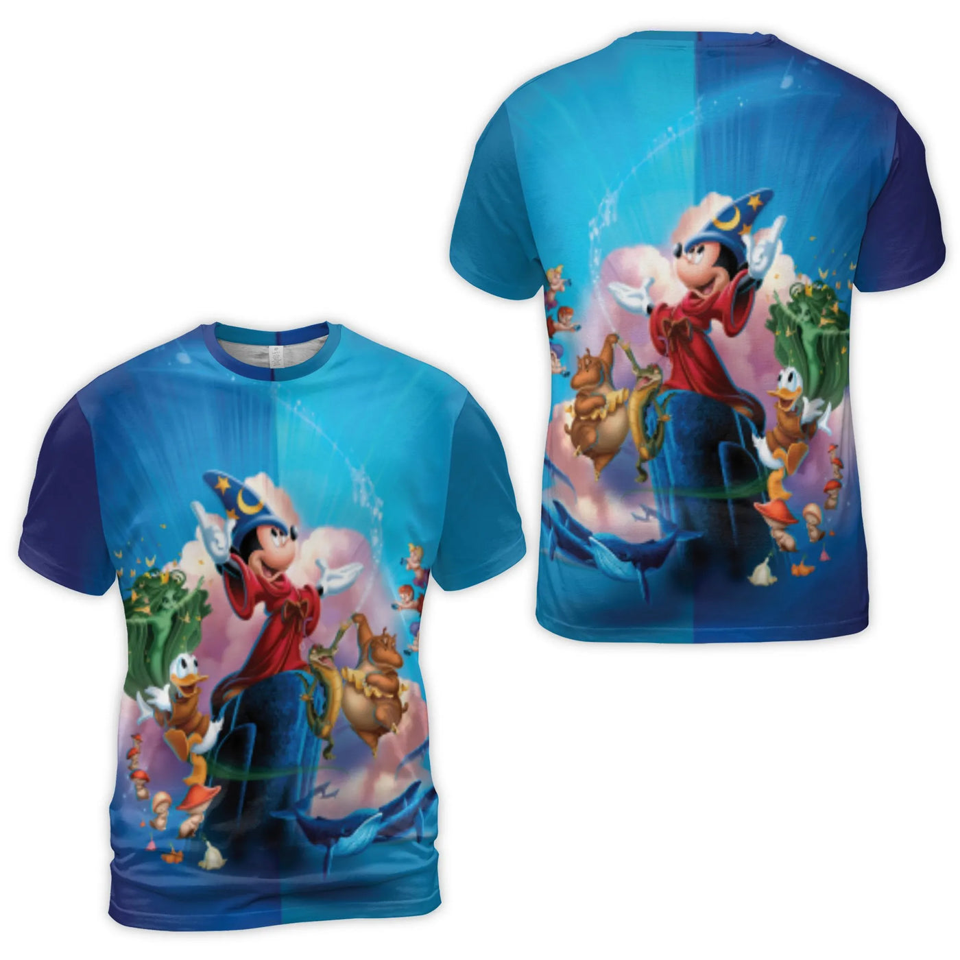 Sorcerer Mickey Mouse 3D Graphic T-Shirt | All-Over Print Fantasia Scene | Premium Polyester Jersey | Birthday Gift For Disne