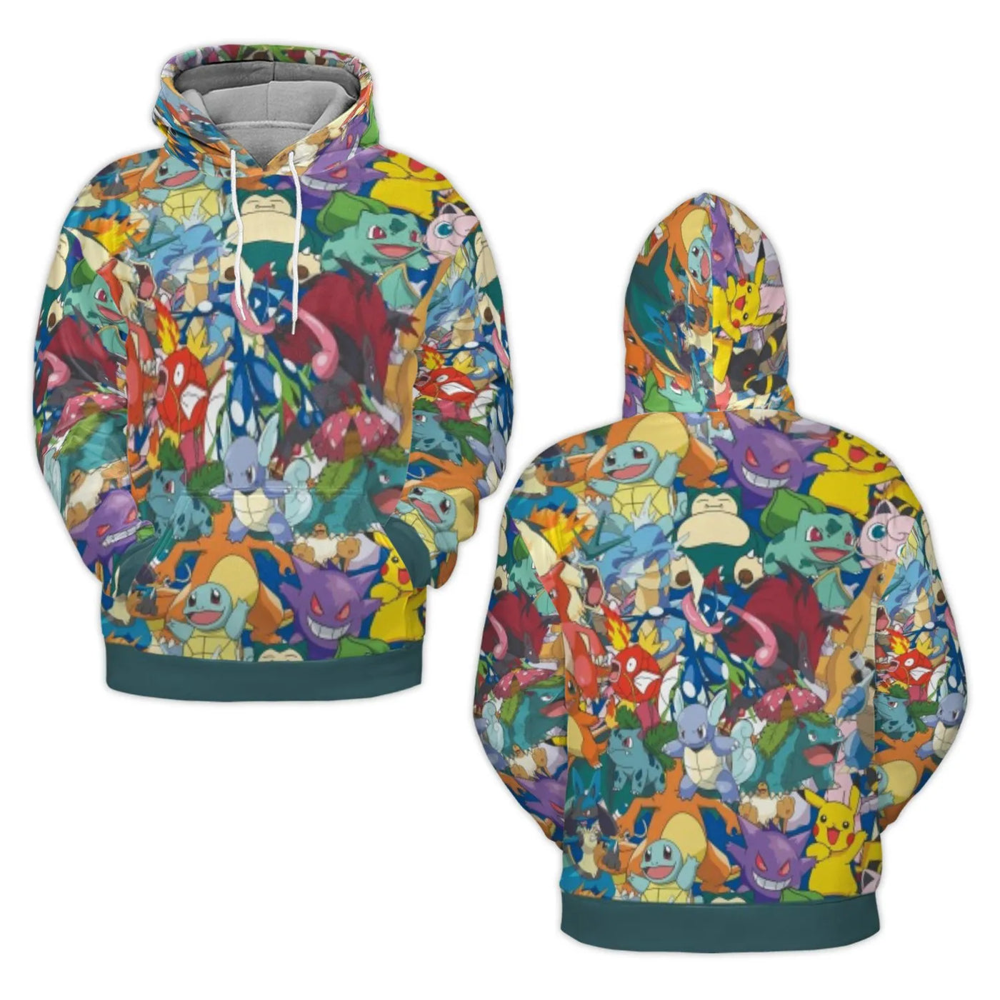 Anime Monster Collage Hoodie | All-Over Print Graphic Pullover | Soft Brushed Fleece Premium Material | Unisex Gift For Gamer