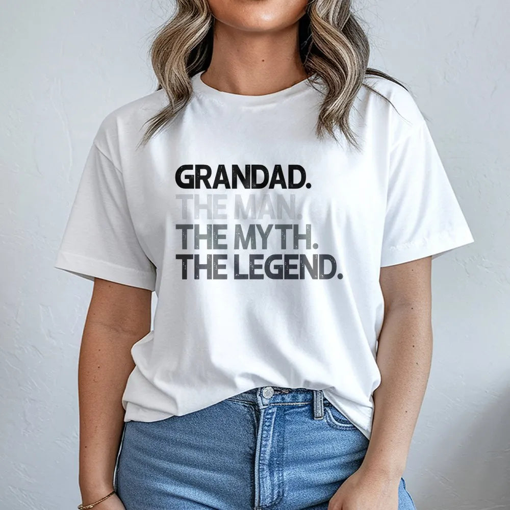 Grandad The Man The Myth The Legend T-Shirt | Vintage Graphic Print | 100% Cotton Premium Comfort | Funny Gift for Grandpa, F
