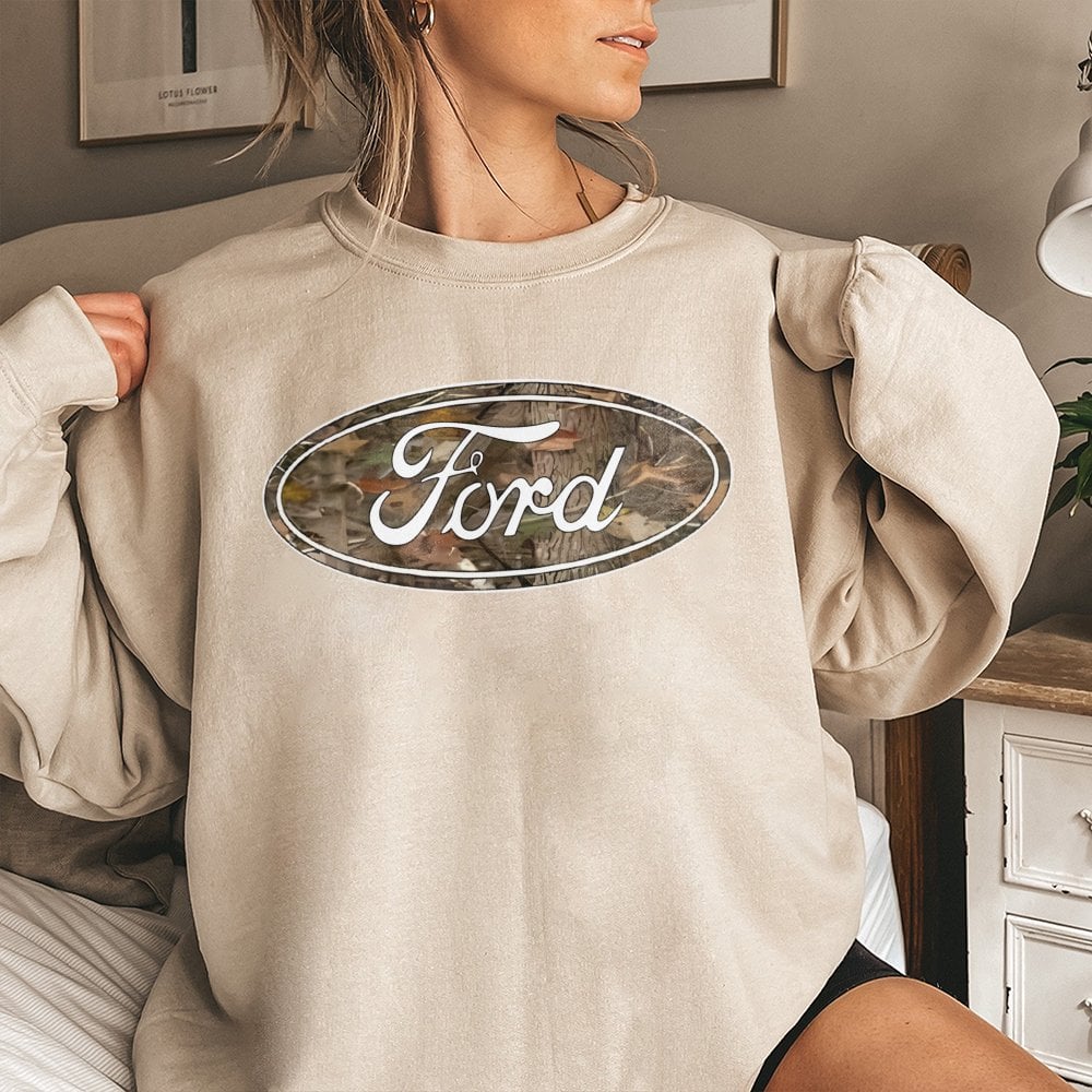 Ford Logo Sweatshirt | Camo Fill Graphic Crewneck | Premium Cotton Blend | Gift for Car Enthusiast and Truck Lovers