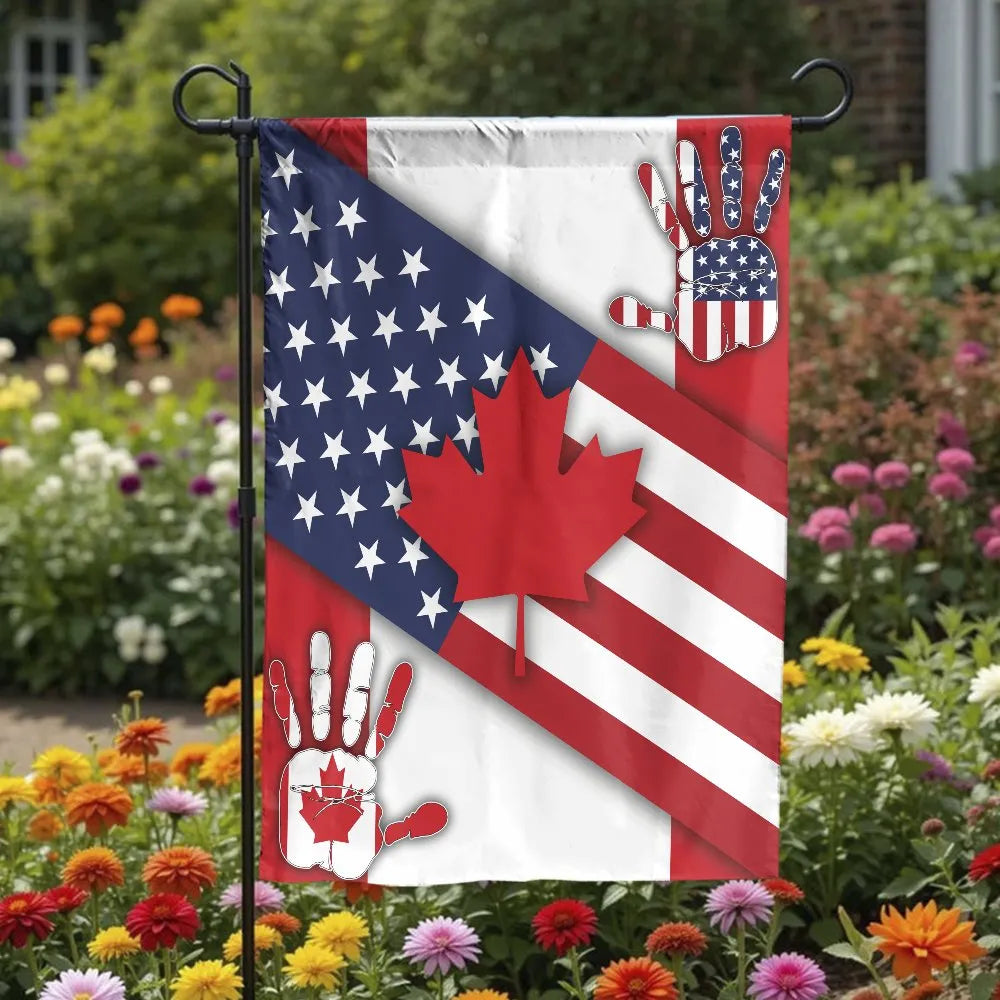 American Canadian Friendship Garden Flag | Double Sided Patriotic Handprint Design | Weather Resistant Polyester | Patriotic 