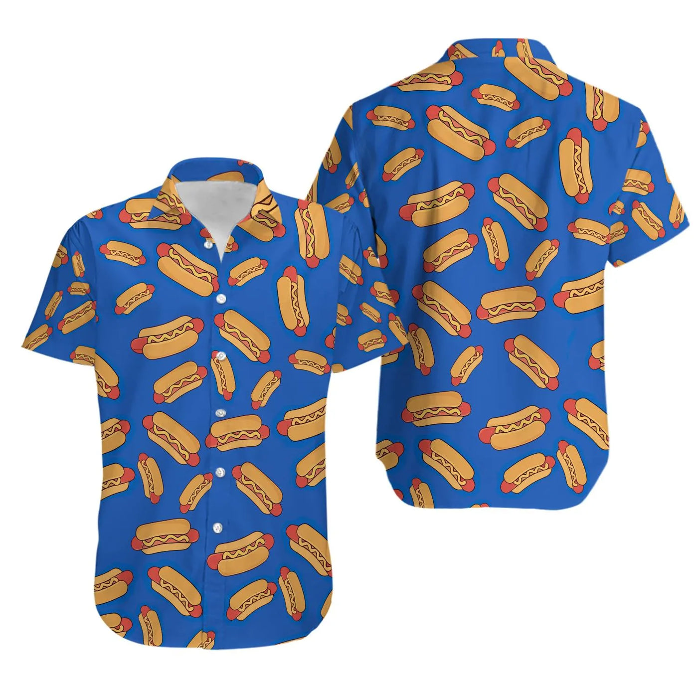 Hot Dog Hawaiian Shirt | Fun Food Print Button Down | Lightweight Summer Apparel | Funny BBQ Gift for Men and Women