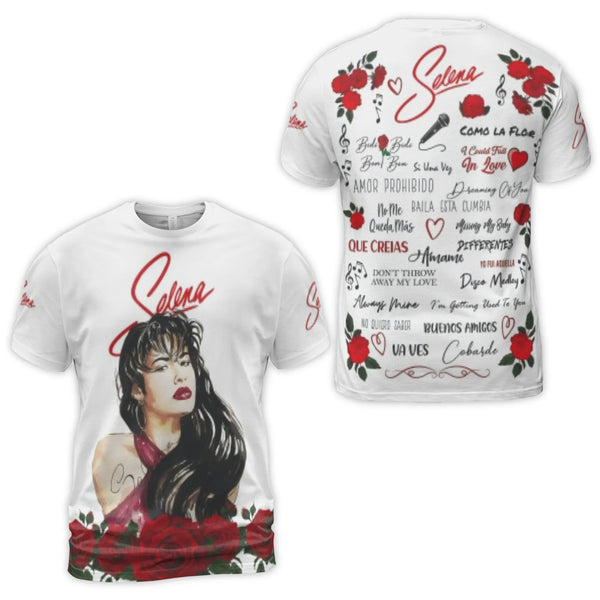 Selena Quintanilla 3D T-Shirt | Iconic Singer Portrait & Song Lyrics Graphic | Premium Polyester Blend | Tribute Gift for Fan
